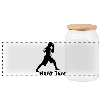 kickboxing_1 - Panoramic Cookie Jar with Wooden Lid - white - Front
