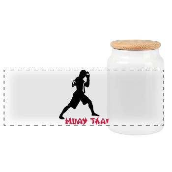 kickboxing_2 - Panoramic Cookie Jar with Wooden Lid - white - Front