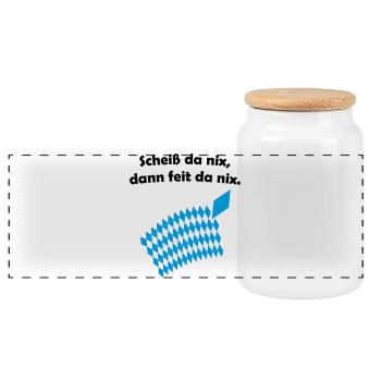 Bayerisches Scheiß da nix Design - Panorama Keksdose mit Holzdeckel - Weiß - Vorne