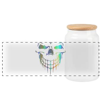 Totenkopf - Panorama Keksdose mit Holzdeckel - Weiß - Vorne