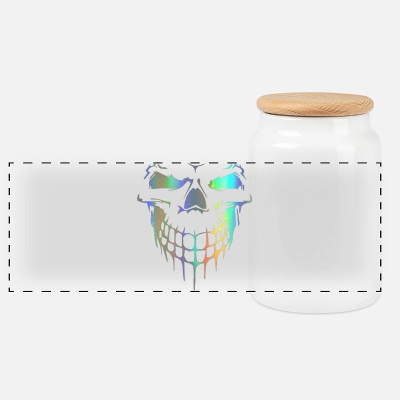 Totenkopf - Panorama Keksdose mit Holzdeckel - Weiß