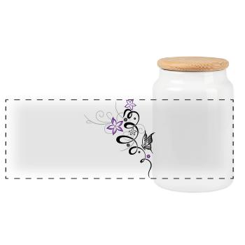 Ornament with butterfly and flowers - Panoramic Cookie Jar with Wooden Lid - white - Front