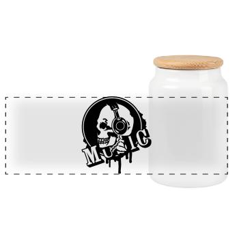Totenkopf mit Graffiti Kopfhörer Patch - Panorama Keksdose mit Holzdeckel - Weiß - Vorne