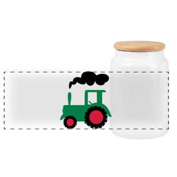 tractor - Panoramic Cookie Jar with Wooden Lid - white - Front