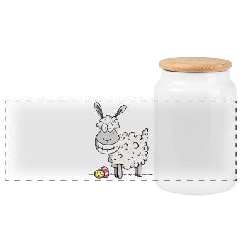Frohe Ostern Schaf I Ostergeschenk Ostermotiv Fun - Panorama Keksdose mit Holzdeckel - Weiß - Vorne