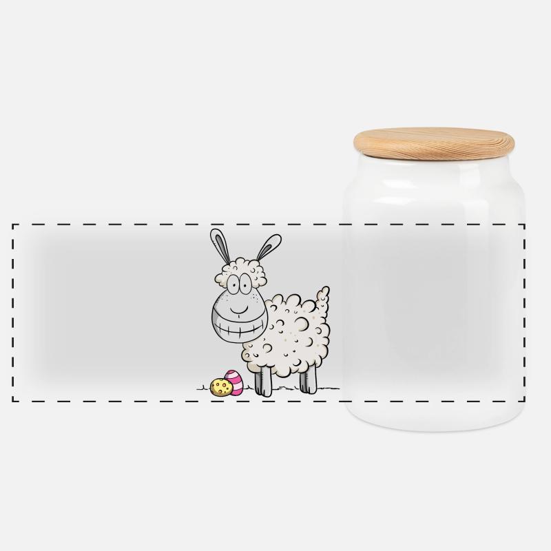 Frohe Ostern Schaf I Ostergeschenk Ostermotiv Fun - Panorama Keksdose mit Holzdeckel - Weiß