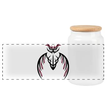 Large Owl Tribal & Tattoo Style. - Panoramic Cookie Jar with Wooden Lid - white - Front