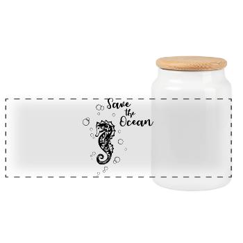Save the Ocean - Seepferd - Panoramic Cookie Jar with Wooden Lid - white - Front