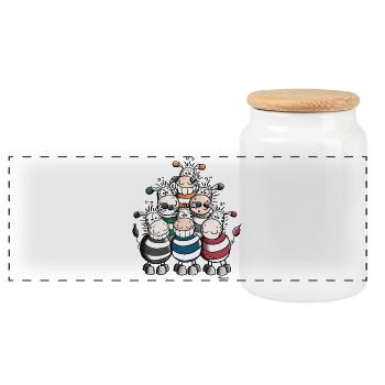 Colourful Zebras - Panoramic Cookie Jar with Wooden Lid - white - Front