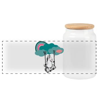 Happy Unicorn - Panoramic Cookie Jar with Wooden Lid - white - Front