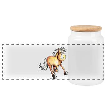 Flotter Haflinger I Hafi I Pferd I Pferdemotiv Fun - Panorama Keksdose mit Holzdeckel - Weiß - Vorne