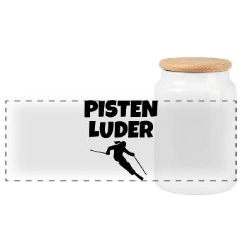 Pistenluder Apres-Ski Skifahrerin - Panorama Keksdose mit Holzdeckel - Weiß - Vorne