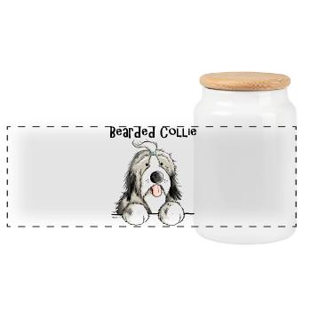 Süßer Bearded Collie - Panorama Keksdose mit Holzdeckel - Weiß - Vorne