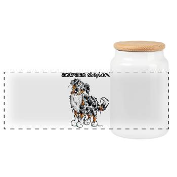 Sweet Australian Shepherd - Panoramic Cookie Jar with Wooden Lid - white - Front
