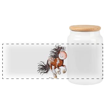 Stürmischer Appaloosa - Panorama Keksdose mit Holzdeckel - Weiß - Vorne