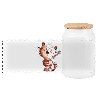 Kleine Freche Katze I Katzenmotiv Comic Geschenk - Panorama Keksdose mit Holzdeckel - Weiß - Vorne
