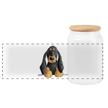 Chien de bande dessinée noir et beige Coonhound - Boîte à biscuits avec couvercle en bois - blanc - Devant