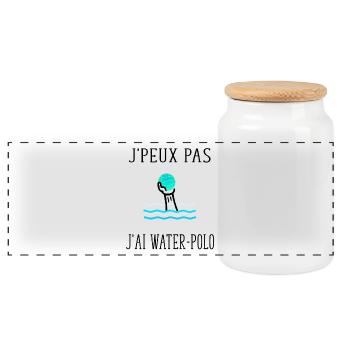 j' peux pas j'ai water-polo - Boîte à biscuits avec couvercle en bois - blanc - Devant