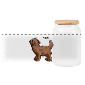 Play Newfoundland Dog- Newfi - Newfis - Gift - Fun - Panoramic Cookie Jar with Wooden Lid - white - Front