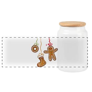 Christmas Cookies. Gingerbread man and boots. - Panoramic Cookie Jar with Wooden Lid - white - Front
