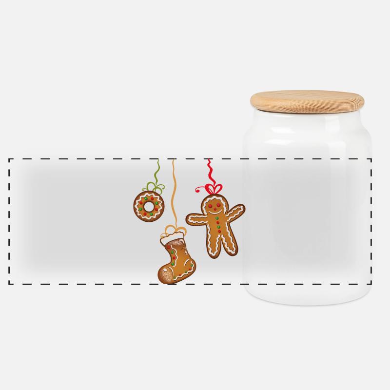 Weihnachtsplätzchen, Weihnachten, Lebkuchenmann. - Panorama Keksdose mit Holzdeckel - Weiß