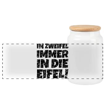 Im Zweifel immer in die Eifel (Vintage/Schwarz) - Panorama Keksdose mit Holzdeckel - Weiß - Vorne