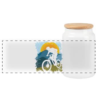 Mountain Bike | Mountains | Sun | Nature | Sport - Panoramic Cookie Jar with Wooden Lid - white - Front