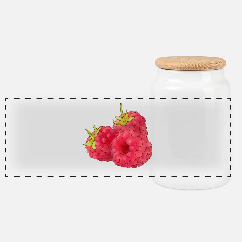 Himbeeren - Panorama Keksdose mit Holzdeckel - Weiß