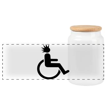 Utilisateur d’un fauteuil roulant avec une coupe de cheveux punk # - Boîte à biscuits avec couvercle en bois - blanc - Devant