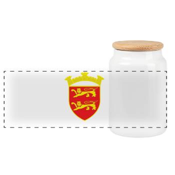 RED COAT OF ARMS LION TOWER GOLD COPYRIGHT RUNEMBERG - Panoramic Cookie Jar with Wooden Lid - white - Front