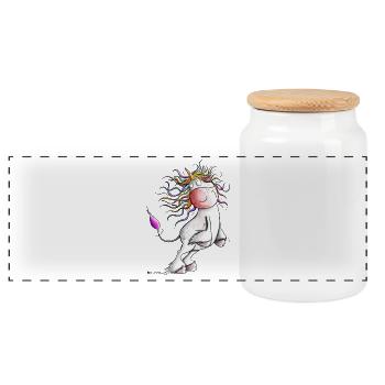 Funny Rainbow Unicorn I Comic Fantasy - Panoramic Cookie Jar with Wooden Lid - white - Front