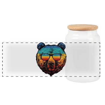 Rainbow Bear in Retro Sunglasses - Panoramic Cookie Jar with Wooden Lid - white - Front