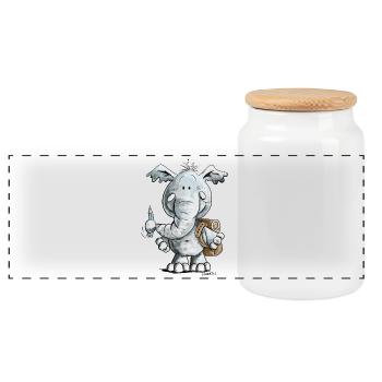 Schulkind Elefant I Einschulung Geschenk - Panorama Keksdose mit Holzdeckel - Weiß - Vorne