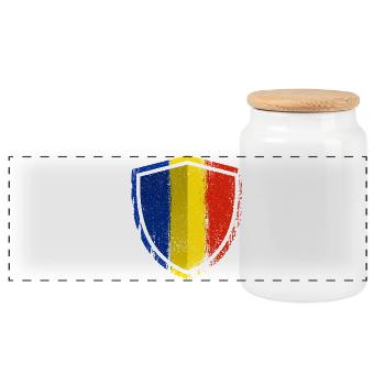 Distressed Blue Yellow Red Shield - Panoramic Cookie Jar with Wooden Lid - white - Front