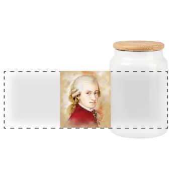 Wolfgang Amadeus Mozart im Aquarell Stil - Panorama Keksdose mit Holzdeckel - Weiß - Vorne