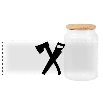 Hache et scie pour hachoir, charpentier - Boîte à biscuits avec couvercle en bois - blanc - Devant