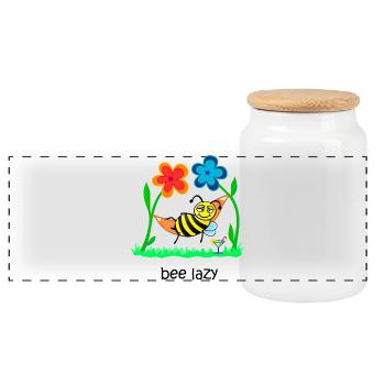 bee lazy, lazy bee, sweet bee, funny animals - Panoramic Cookie Jar with Wooden Lid - white - Front