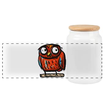 owl - Panoramic Cookie Jar with Wooden Lid - white - Front