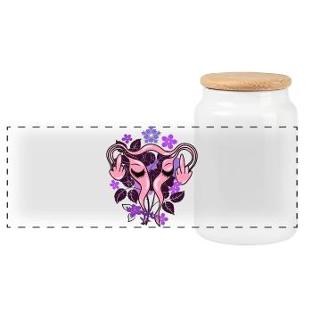 Flowers Uterus Pro-Choice - Panoramic Cookie Jar with Wooden Lid - white - Front