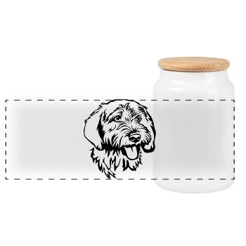 Basset Fauve de Bretagne - Panoramic Cookie Jar with Wooden Lid - white - Front