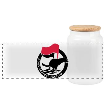 "Dogs Against Fascism" for Antifa Dog Owners - Panoramic Cookie Jar with Wooden Lid - white - Front