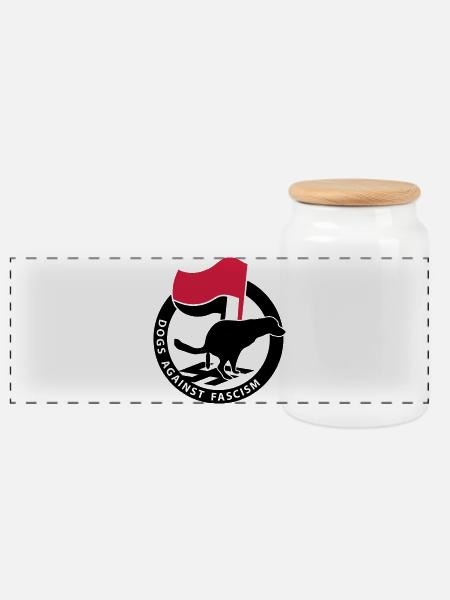 "Dogs Against Fascism" für Antifa Hundebesitzer - Panorama Keksdose mit Holzdeckel - Weiß