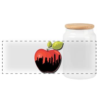 BIG APPLE NY New York Apple Gift - Panoramic Cookie Jar with Wooden Lid - white - Front