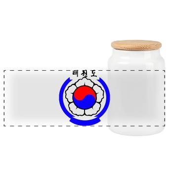 Taekwondo Logo Koreanische Kampfkunst - Panorama Keksdose mit Holzdeckel - Weiß - Vorne
