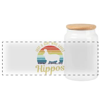 Nilpferd Flusspferd Hippo - Panorama Keksdose mit Holzdeckel - Weiß - Vorne