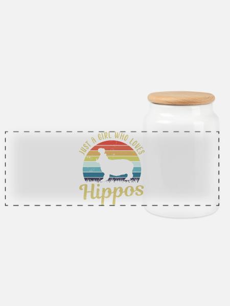 Nilpferd Flusspferd Hippo - Panorama Keksdose mit Holzdeckel - Weiß