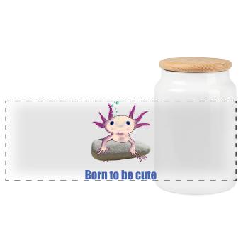 Axolotl - Né pour être mignon, dessiné à la main - Boîte à biscuits avec couvercle en bois - blanc - Devant