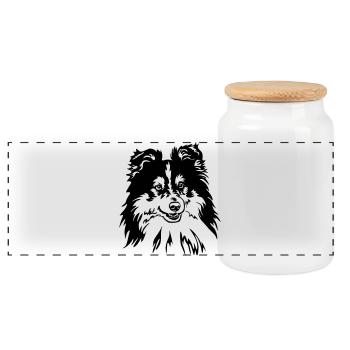 Sheltie Head - Panoramic Cookie Jar with Wooden Lid - white - Front
