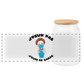 J'peux pas j'suis de garde Humour soignant cadeau - Boîte à biscuits avec couvercle en bois - blanc - Devant