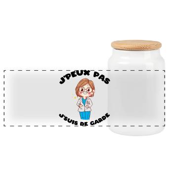 J'peux pas j'suis de garde Humour soignant cadeau - Boîte à biscuits avec couvercle en bois - blanc - Devant